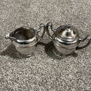 World Silver On Copper Creamer/Sugar Set
